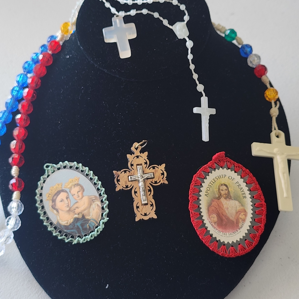 Religious Bundle Lot Rosary Necklace with Cross Pendants Glow In Dark Jewelry